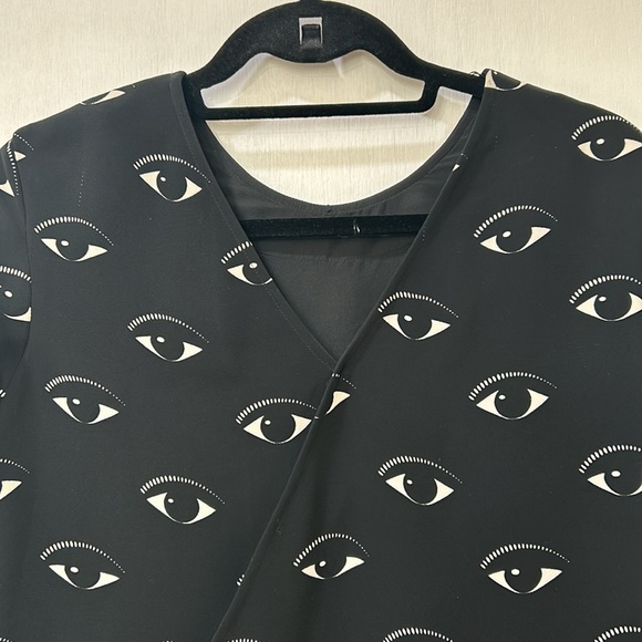 KENZO PARIS WOMENS MIDI DRESS EYE PATTERNS BLACK RED LONG SLEEVE Sz 40 - Picture 5 of 16